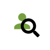 Icon of magnifying glass over user profile icon